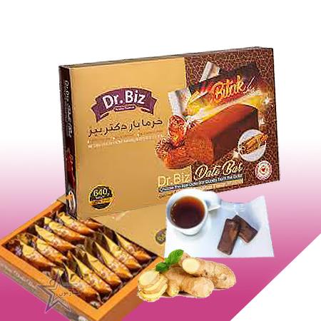 خرمابار پذیرایی شکلاتی زنجبیلی(ترکیب خرما و هسته خرما با طعم زنجبیلی)